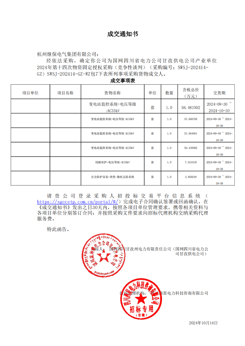 國網四川省電力公司甘孜供電公司產業(yè)單位2024年第十四次物資固定授權采購包7